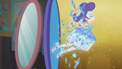 Size: 3410x1920 | Tagged: safe, screencap, rarity, equestria girls, g4, my little pony equestria girls: better together, the other side, carousel dress, eyes closed, feet, female, high heels, mirror, open-toed shoes, shoes, smiling, solo, toes