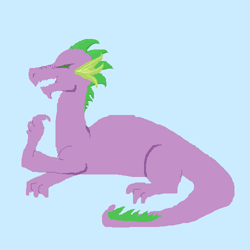 Size: 500x500 | Tagged: safe, artist:askpinkiepieandfriends, part of a set, spike, dragon, g4, adult, adult spike, blue background, lying down, male, older, older spike, prone, simple background, solo