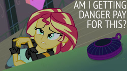Size: 1280x720 | Tagged: safe, edit, edited screencap, editor:quoterific, screencap, sunset shimmer, equestria girls, friendship games bloopers, g4, my little pony equestria girls: friendship games, canterlot high, cross-eyed, female, magic capture device, solo