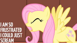 Size: 1280x720 | Tagged: safe, edit, edited screencap, editor:quoterific, screencap, fluttershy, pegasus, pony, g4, green isn't your color, season 1, eyes closed, female, mare, open mouth, screaming, solo, spread wings, wings
