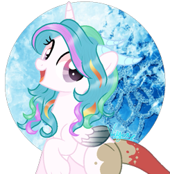 Size: 611x623 | Tagged: safe, artist:amicasecretuwu, oc, oc only, oc:star icy, hybrid, female, interspecies offspring, offspring, parent:discord, parent:princess celestia, parents:dislestia, solo