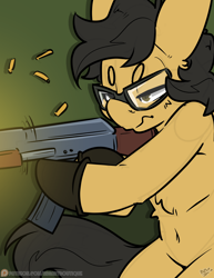 Size: 2550x3300 | Tagged: safe, artist:bbsartboutique, oc, oc:crisom chin, pegasus, pony, ak-47, assault rifle, clothes, focused, gloves, goggles, gun, high res, patreon, patreon reward, pew pew, rifle, safety goggles, weapon