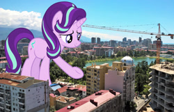 Size: 2520x1620 | Tagged: safe, artist:luckreza8, artist:theotterpony, starlight glimmer, pony, unicorn, g4, batumi, city, female, georgia (country), giant pony, giantess, high res, highrise ponies, irl, macro, mare, photo, ponies in real life, story included