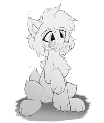 Size: 2480x2927 | Tagged: safe, artist:neverend, oc, oc only, dog, dog pony, pony, chest fluff, food, grayscale, high res, meat, monochrome, mouth hold, paws, ponies eating meat, solo