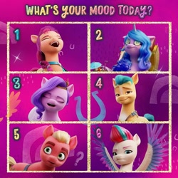 Size: 640x640 | Tagged: safe, hitch trailblazer, izzy moonbow, pipp petals, sprout cloverleaf, sunny starscout, zipp storm, earth pony, pegasus, pony, unicorn, g5, my little pony: a new generation, official, facebook, female, male, mane five, mare, question mark, sprout joins the mane five, stallion