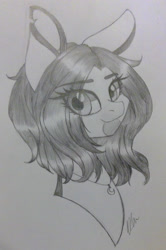 Size: 1575x2365 | Tagged: safe, artist:donnie-moon, oc, oc only, earth pony, pony, bust, earth pony oc, eye clipping through hair, eyelashes, female, grayscale, jewelry, lineart, mare, monochrome, necklace, solo, traditional art