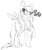 Size: 2545x2995 | Tagged: safe, artist:donnie-moon, oc, oc only, oc:ren, pegasus, pony, female, high res, lineart, mare, monochrome, pegasus oc, raised hoof, simple background, solo, sombra eyes, white background