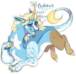 Size: 909x882 | Tagged: safe, artist:halfcrazydaisy, oc, oc:cepheus, draconequus, hybrid, draconequus oc, horn, interspecies offspring, offspring, parent:discord, parent:trixie, parents:trixcord, simple background, white background