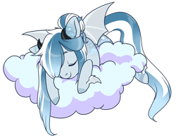 Size: 1400x1100 | Tagged: safe, artist:lavvythejackalope, oc, oc only, bat pony, pony, bat pony oc, bat wings, cloud, commission, on a cloud, simple background, sleeping, solo, transparent background, wings, ych result