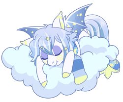 Size: 1200x1000 | Tagged: safe, artist:lavvythejackalope, oc, oc only, bat pony, pony, bat pony oc, bat wings, cloud, colored hooves, commission, ethereal mane, on a cloud, simple background, sleeping, solo, starry mane, transparent background, wings, ych result