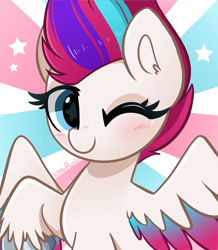 Size: 4216x4826 | Tagged: safe, artist:kittyrosie, zipp storm, pegasus, pony, g5, adorazipp, blushing, cute, female, looking at you, mare, one eye closed, solo, wink, winking at you