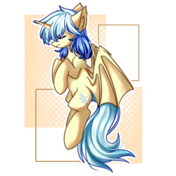Size: 2000x2000 | Tagged: safe, oc, oc only, oc:twinblade, alicorn, bat pony, bat pony alicorn, pony, unicorn, bat pony oc, bat wings, eyes closed, female, high res, horn, solo, wings