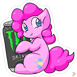 Size: 720x724 | Tagged: safe, artist:zutcha, pinkie pie, earth pony, pony, g4, energy drink, female, monster energy, simple background, solo, transparent background, white outline, xk-class end-of-the-world scenario