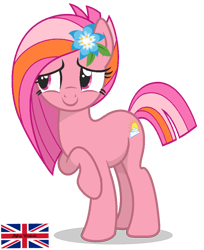 Size: 774x950 | Tagged: safe, artist:r4hucksake, oc, oc only, oc:meadow sunrise, earth pony, pony, base used, bashful, earth pony oc, female, flower, flower in hair, mare, raised hoof, simple background, smiling, solo, transparent background