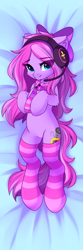 Size: 3000x9000 | Tagged: safe, artist:airiniblock, oc, oc only, oc:lillybit, pony, rcf community, body pillow, body pillow design, bow, clothes, hair bow, headset, scarf, socks, solo, striped scarf, striped socks