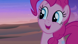 Size: 1280x720 | Tagged: safe, screencap, pinkie pie, earth pony, pony, daring done?, g4, season 7, cute, diapinkes, female, mare, open mouth, solo