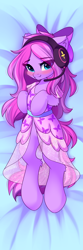 Size: 3000x9000 | Tagged: safe, alternate version, artist:airiniblock, oc, oc only, oc:lillybit, earth pony, pony, rcf community, blushing, body pillow, body pillow design, bow, clothes, earth pony oc, hair bow, headphones, headset, solo