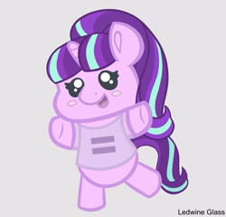 Size: 2048x1967 | Tagged: safe, artist:ledwine glass, starlight glimmer, pony, unicorn, g4, blush sticker, blushing, chibi, clothes, cute, equal cutie mark, equality, evil, female, glimmerbetes, happy, high res, horn, mare, open mouth, open smile, s5 starlight, shirt, simple background, smiling, solo, white background