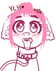Size: 2000x2533 | Tagged: safe, artist:yumomochan, any gender, any race, auction, blushing, collar, commission, ear fluff, fluffy, happy, high res, leash, sale, sketch, tongue out, your character here