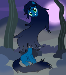 Size: 2282x2572 | Tagged: safe, artist:badumsquish, derpibooru exclusive, oc, oc only, unnamed oc, dullahan, monster pony, original species, pony, youkai, g4, disembodied head, female, floating, floating head, fog, forest, full moon, grin, headless, high res, lidded eyes, long hair, long mane, long tail, looking at you, messy hair, messy mane, messy tail, moon, night, nukekubi, show accurate, sitting, smiling, solo