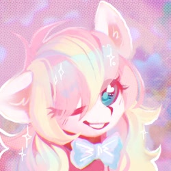 Size: 1024x1024 | Tagged: safe, artist:dearmary, oc, oc only, oc:ninny, pegasus, pony, blushing, bowtie, female, looking at you, mare, one eye closed, smiling, solo, sparkles, wink, winking at you