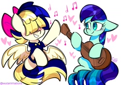 Size: 1200x840 | Tagged: safe, artist:wutanimations, coloratura, songbird serenade, earth pony, pegasus, pony, g4, my little pony: the movie, guitar, musical instrument, rara