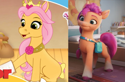 Size: 837x554 | Tagged: safe, sunny starscout, earth pony, pony, g5, my little pony: a new generation, comparison, disney, female, mare, palace pets, petit