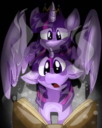 Size: 1080x1350 | Tagged: safe, artist:oreokoocie, twilight sparkle, alicorn, pony, g4, book, crown, female, floppy ears, jewelry, mare, regalia, self ponidox, twilight sparkle (alicorn)