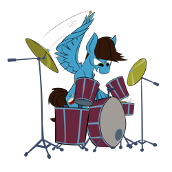 Size: 8100x8100 | Tagged: safe, artist:ponymovie2017, oc, oc only, oc:drumstick pony, pegasus, pony, absurd resolution, digital art, drums, drumsticks, male, musical instrument, simple background, sitting, solo, stallion, transparent background, wing hold