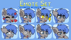 Size: 1798x1024 | Tagged: safe, artist:sickly-sour, oc, oc only, bat pony, pony, bat pony oc, confused, emote set, happy, open mouth, sad, smiling, solo, tired, tongue out