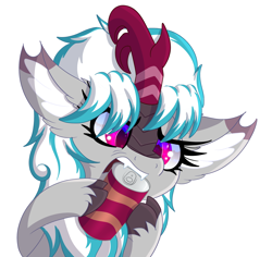 Size: 1960x1853 | Tagged: safe, artist:windykirin, oc, oc only, oc:windshear, kirin, biting, fangs, female, long eyelashes, simple background, soda can, solo, white background