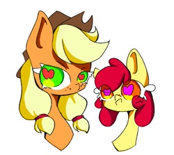 Size: 705x629 | Tagged: safe, artist:nkobox, apple bloom, applejack, earth pony, pony, g4, apple eyes, bust, female, filly, mare, siblings, wingding eyes