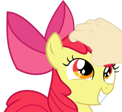 Size: 651x600 | Tagged: safe, artist:undeadponysoldier, apple bloom, earth pony, pony, g4, female, filly, grin, hand, petting, smiling