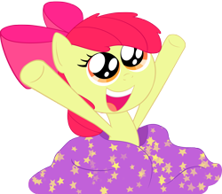 Size: 4597x4032 | Tagged: safe, alternate version, artist:solid32, apple bloom, earth pony, pony, g4, adorabloom, blanket, cute, female, filly, hooves up, hug, open mouth, open smile, simple background, smiling, solo, transparent background