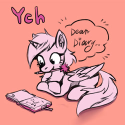 Size: 4000x4000 | Tagged: safe, earth pony, pegasus, pony, unicorn, book, commission, cute, dear, deardiary, diary, solo, ych sketch, your character here