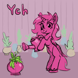 Size: 4000x4000 | Tagged: safe, earth pony, pegasus, pony, unicorn, commission, cute, flower, plant, plants, solo, watering can, watering the flowers, ych sketch, your character here