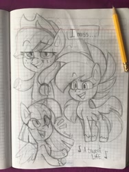 Size: 1536x2048 | Tagged: safe, artist:dymitre, applejack, rainbow dash, twilight sparkle, alicorn, earth pony, pegasus, pony, g4.5, my little pony: pony life, bedroom eyes, bust, female, freckles, graph paper, grin, hat, horn, lineart, mare, smiling, traditional art, twilight sparkle (alicorn), wings