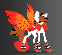 Size: 2670x2383 | Tagged: safe, artist:donnie-moon, oc, oc only, oc:hellfire, pegasus, pony, black sclera, ear piercing, earring, female, gradient background, high res, jewelry, mare, pegasus oc, piercing, solo, spiked wristband, wristband