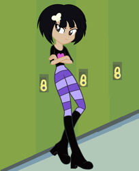 Size: 3504x4296 | Tagged: safe, artist:aonairfaol, oc, oc only, equestria girls, g4, base used, boots, clothes, crossed arms, female, high heel boots, indoors, lockers, shoes, solo