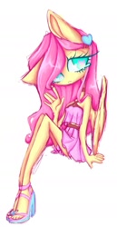 Size: 793x1540 | Tagged: safe, artist:nkobox, fluttershy, pegasus, anthro, plantigrade anthro, g4, clothes, cute, cutie mark eyes, daaaaaaaaaaaw, dress, feet, female, high heels, no nose, open-toed shoes, shoes, shyabetes, simple background, skirt, solo, toes, white background, wingding eyes