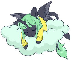 Size: 1200x1000 | Tagged: safe, artist:lavvythejackalope, oc, oc only, alicorn, pony, alicorn oc, clothes, cloud, commission, eyes closed, horn, leonine tail, on a cloud, simple background, sleeping, smiling, solo, transparent background, two toned wings, wings, ych result