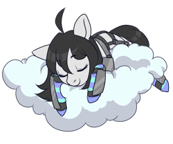 Size: 1200x1000 | Tagged: safe, artist:lavvythejackalope, oc, oc only, earth pony, pony, clothes, cloud, colored hooves, commission, earth pony oc, eyes closed, on a cloud, simple background, sleeping, smiling, solo, transparent background, ych result