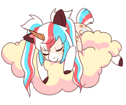 Size: 1200x1000 | Tagged: safe, artist:lavvythejackalope, oc, oc only, pony, unicorn, cloud, colored hooves, commission, eyes closed, horn, on a cloud, simple background, sleeping, smiling, solo, transparent background, unicorn oc, ych result