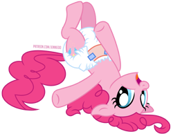 Size: 1100x853 | Tagged: safe, artist:jennieoo, pinkie pie, earth pony, pony, g4, diaper, diaper fetish, female, fetish, happy, looking at you, mare, non-baby in diaper, open mouth, open smile, poofy diaper, show accurate, simple background, smiling, solo, transparent background, upside down, vector