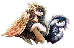Size: 3186x2074 | Tagged: safe, artist:inspiredpixels, oc, oc only, pegasus, pony, angry, bust, colored hooves, duo, floppy ears, folded wings, high res, simple background, transparent background, wings