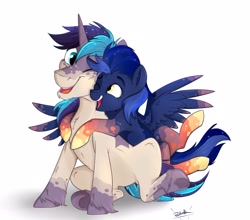 Size: 3433x3024 | Tagged: safe, artist:rutkotka, oc, oc only, pegasus, pony, unicorn, duo, female, high res, male, simple background