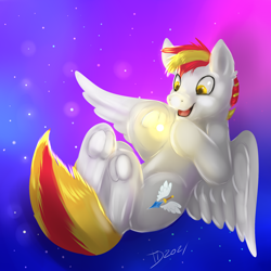 Size: 2000x2000 | Tagged: safe, artist:tehtigress, oc, oc only, oc:shining sky, pegasus, pony, commission, high res, light, male, pegasus oc, sky, solo, space, stallion, tail, wings, ych result