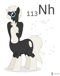 Size: 4000x5000 | Tagged: safe, artist:parclytaxel, oc, oc only, oc:nonce equitaur, centaur, earth pony, anthro, taur, series:joycall6's periodic table, .svg available, absurd resolution, anthro centaur, belly button, chemistry, coat markings, commission, conway's game of life, hand, looking at you, male, nihonium, periodic table, simple background, smiling, smiling at you, socks (coat markings), solo, stallion, vector, white background