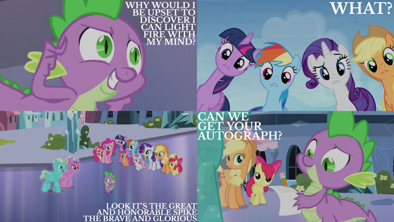 Safe Edit Edited Screencap Editor Quoterific Screencap Apple Bloom Applejack Bright Smile Castle Crystal Pony Elbow Grease Fluttershy Paradise Crystal Pony Pinkie Pie Rainbow Dash Rarity Scootaloo Spike Sweetie Belle