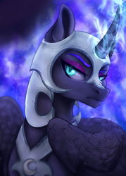 Size: 1280x1785 | Tagged: safe, artist:copshop, nightmare moon, alicorn, pony, g4, bust, female, frown, magic, mare, portrait, solo